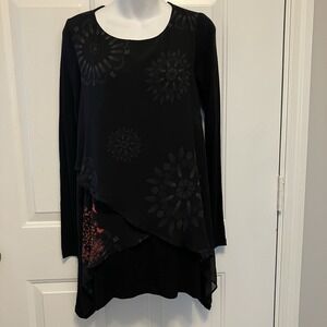 Desigual Size XS/S Black Red Floral Butterfly Print Shirt Top Tunic Blouse